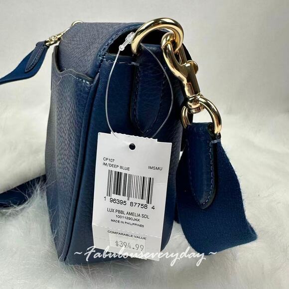COACH Amelia Saddle Bag Shoulder/Crossbody In Leather CP107 Gold/Deep Blue NWT - Picture 5 of 8